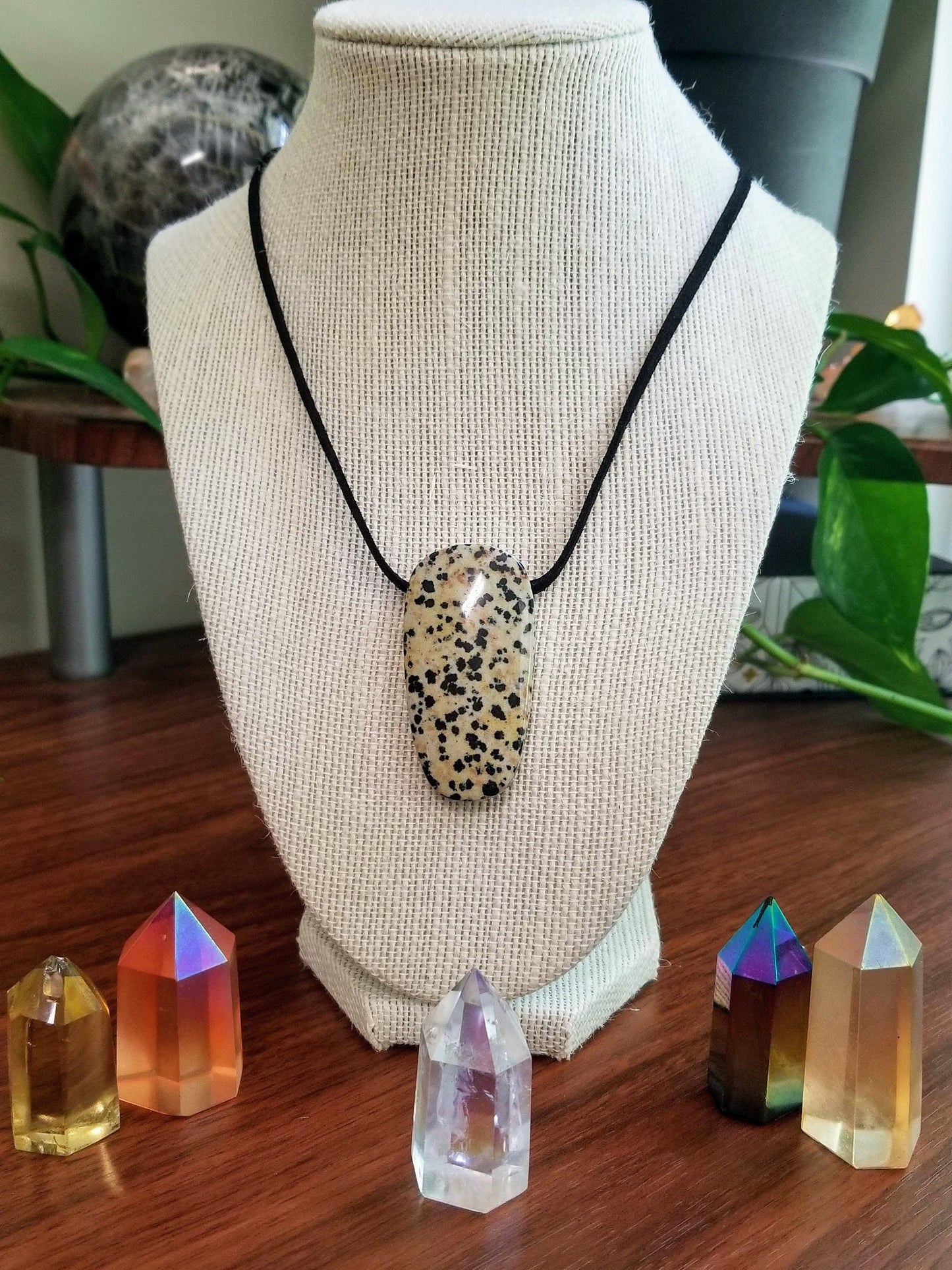 Dalmatian Jasper Gemstone Pendant on Suede with .925 Sterling Silver Findings & Magnetic Clasp