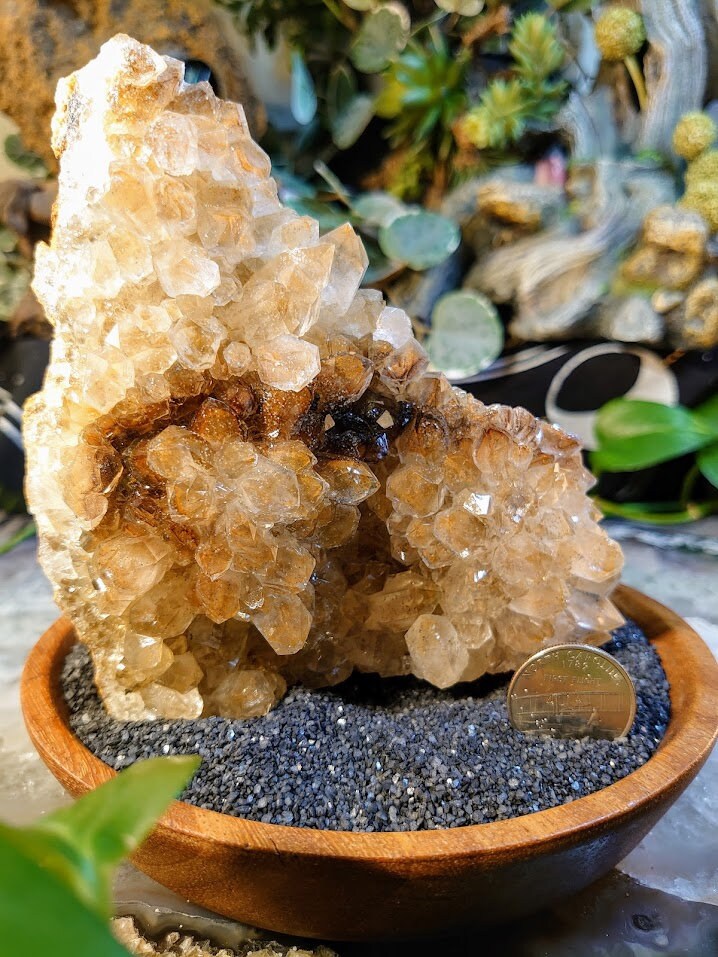 880g Large Natural Limonite Quartz/Citrine Cluster with Phantoms from Zambia, Africa for Crystal Healing / Reiki / Home & Altar Decor