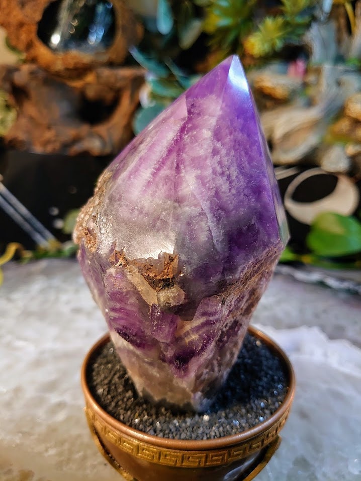 5.75" Chevron Amethyst 'Witch Hat' Wand from Zambia for Crystal Healing / Reiki / Home and Altar Decor / Gifting
