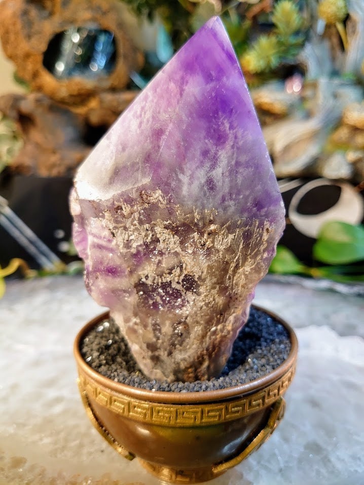 5.75" Chevron Amethyst 'Witch Hat' Wand from Zambia for Crystal Healing / Reiki / Home and Altar Decor / Gifting