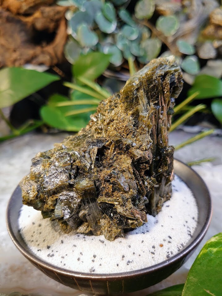 330g Natural Green Tourmaline and Epidote Rod Cluster from Minas Gerais, Brazil for Home & Altar Decor / Collection / Unique / Natural
