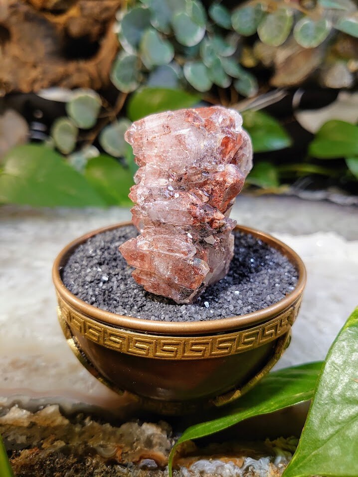 121g Fire Quartz Cluster of Double Terminations with Phantoms / Hematoid Quartz for Crystal Healing / Meditation / Reiki/ Home & Altar Decor