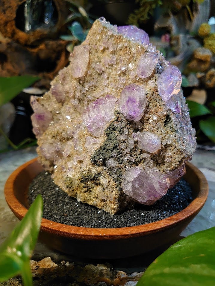 936g Double Terminated Amethyst Clusters and Druzy on Matrix from Karur, India for Collection / Home and Altar Decor / Self Standing