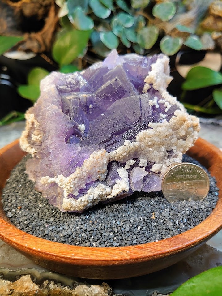820g Blue Fluorite Cluster with Calcite from Balochistan Province, Pakistan / for Crystal Healing/ Meditation/ Gemstone Home & Altar Decor