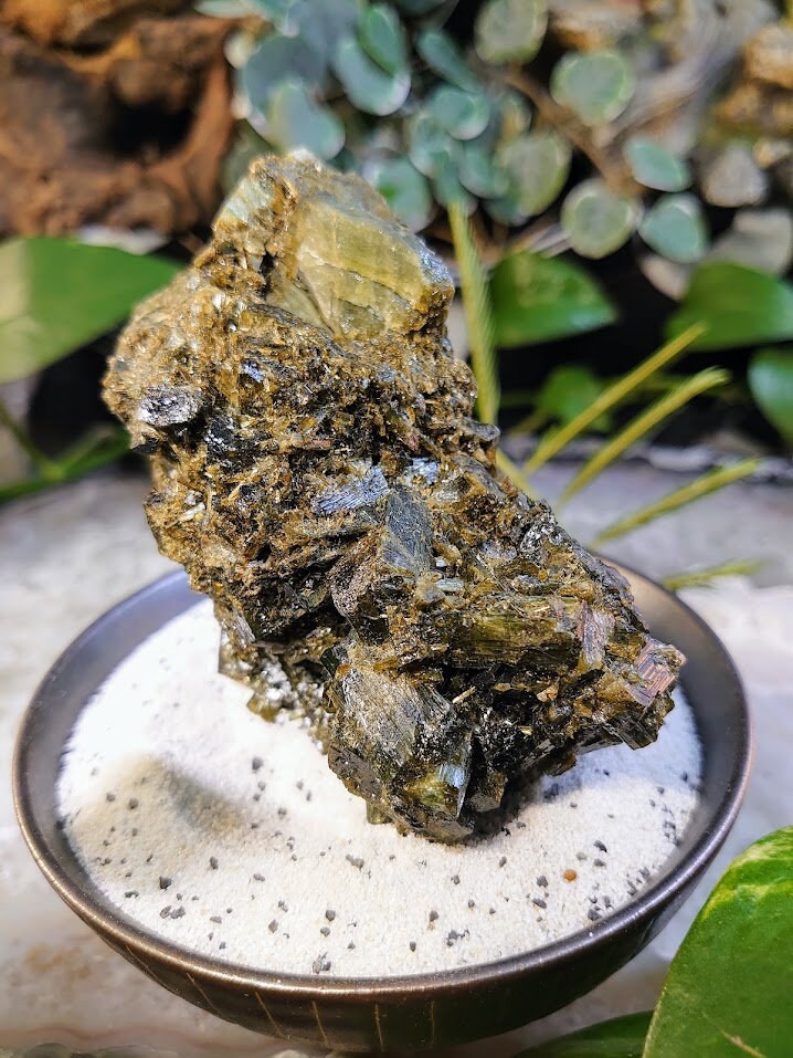 330g Natural Green Tourmaline and Epidote Rod Cluster from Minas Gerais, Brazil for Home & Altar Decor / Collection / Unique / Natural