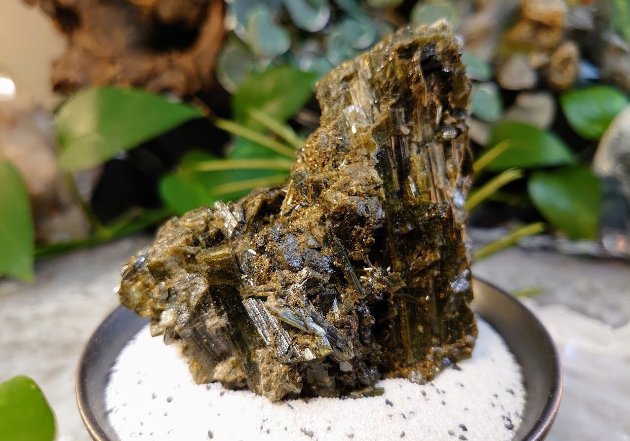 330g Natural Green Tourmaline and Epidote Rod Cluster from Minas Gerais, Brazil for Home & Altar Decor / Collection / Unique / Natural