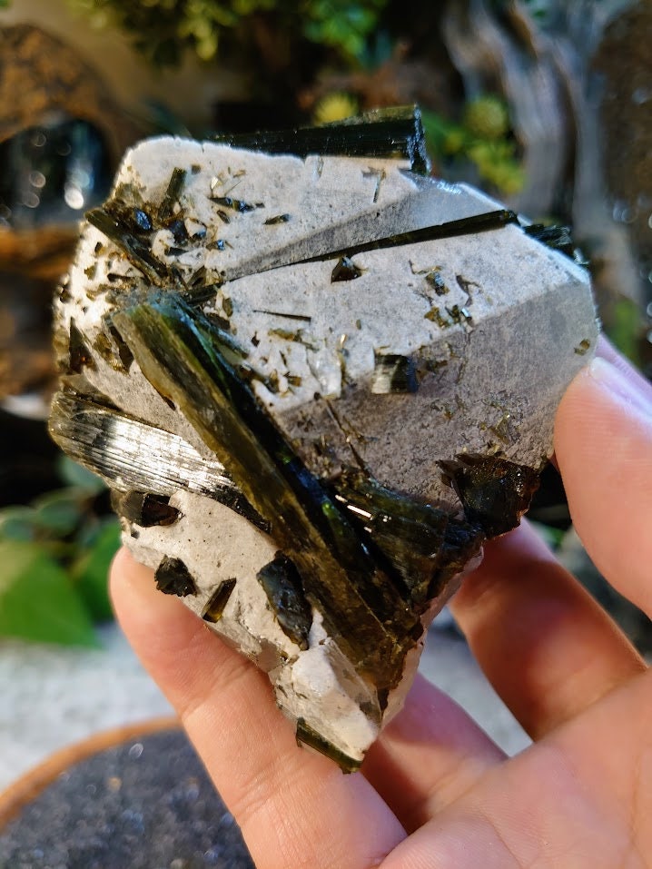 342g Natural Green Tourmaline and Epidote Rod Cluster on Quartz from Minas Gerais, Brazil for Home & Altar Decor / Collection / Unique