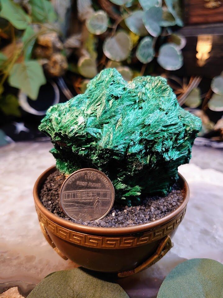 215g Silky Fibrous Malachite Specimen from Kasompe, Congo for Home and Altar Decor / Collection / Crystal Healing