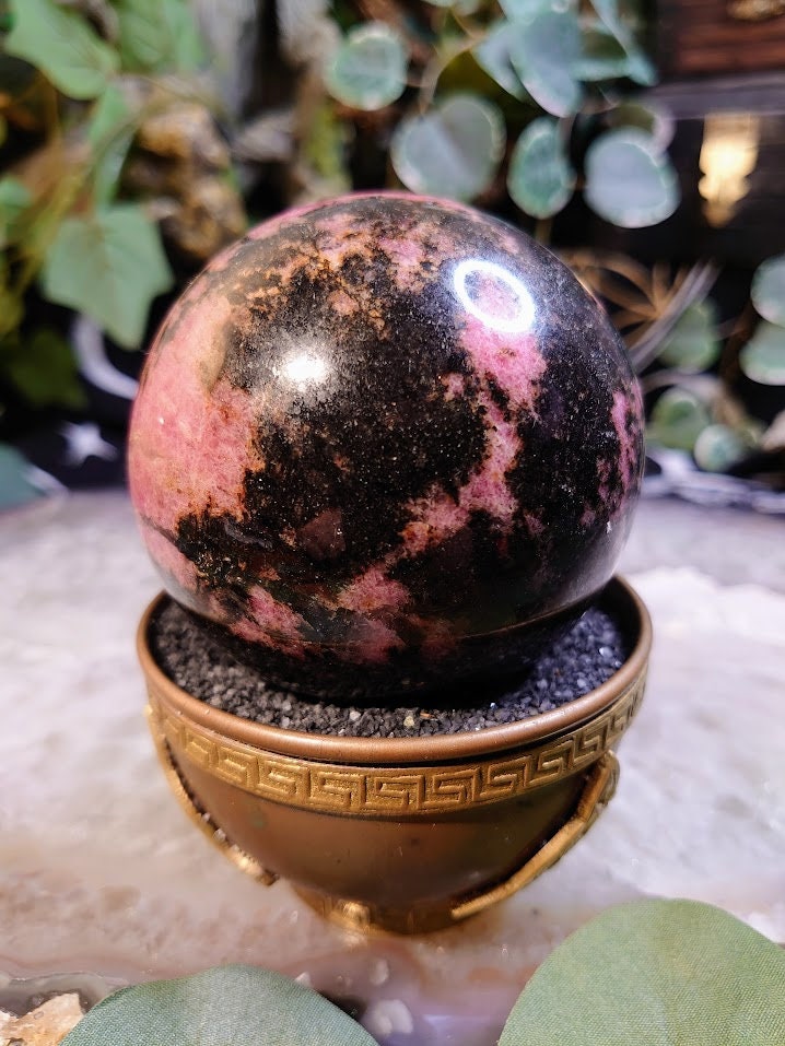 2.75" Rhodonite Sphere with Black Manganese Inclusions from Madagascar for Crystal Healing/ Reiki/ Meditation/ Home & Altar Decor