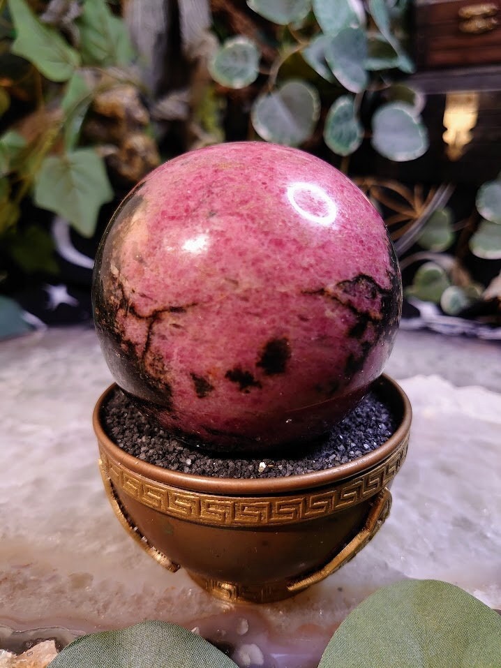 2.75" Rhodonite Sphere with Black Manganese Inclusions from Madagascar for Crystal Healing/ Reiki/ Meditation/ Home & Altar Decor