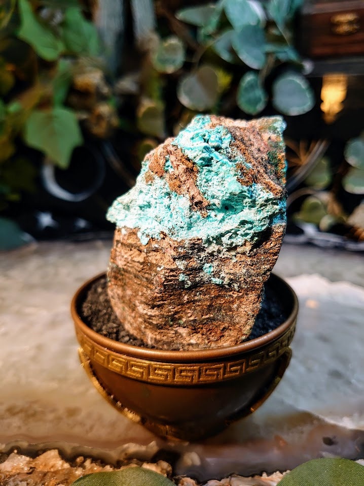 254g Natural Chrysocolla Druzy with Malachite on Matrix for Home and Altar Decor / Energy Work / Crystal Healing / Gifting for Her & Him