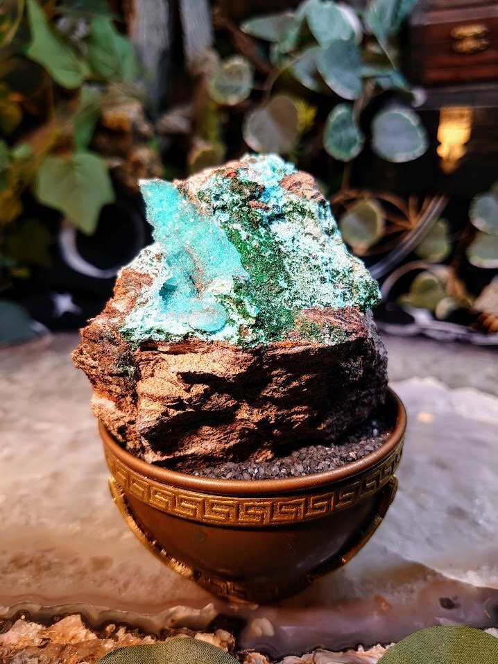 254g Natural Chrysocolla Druzy with Malachite on Matrix for Home and Altar Decor / Energy Work / Crystal Healing / Gifting for Her & Him