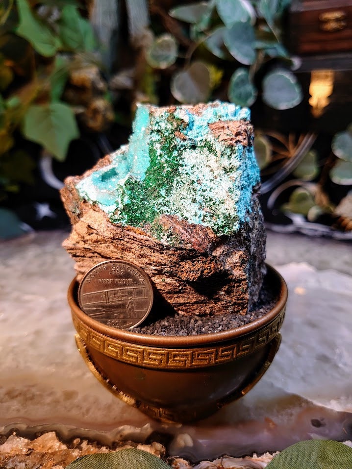 254g Natural Chrysocolla Druzy with Malachite on Matrix for Home and Altar Decor / Energy Work / Crystal Healing / Gifting for Her & Him