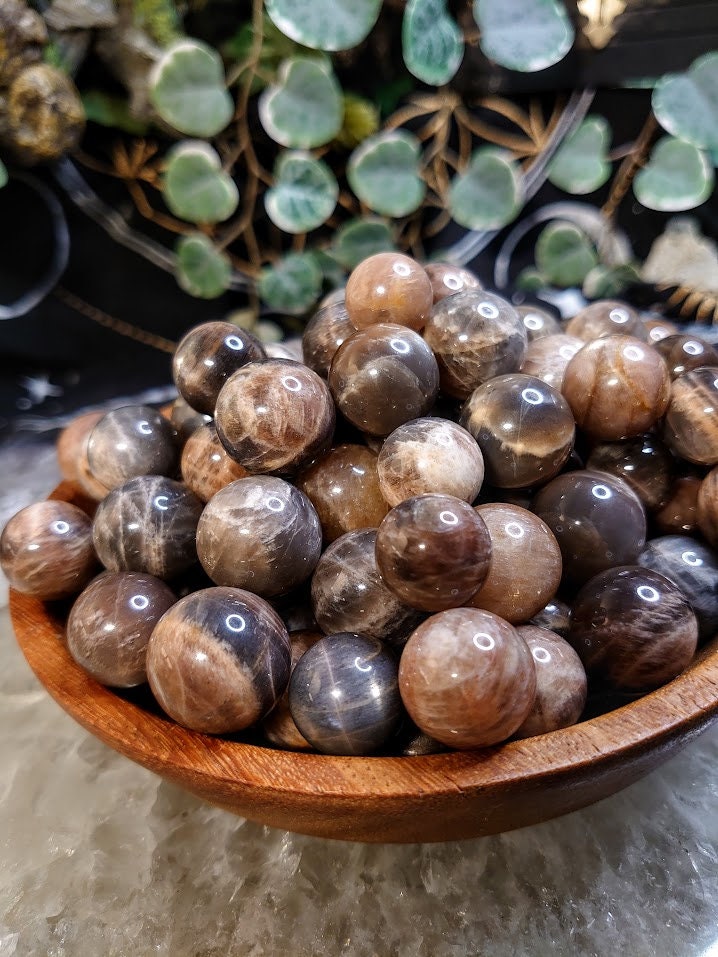Small Black Moonstone/Sunstone Spheres from Madagascar for Crystal Healing / Meditation / Reiki / Home and Altar Decor / Gifting