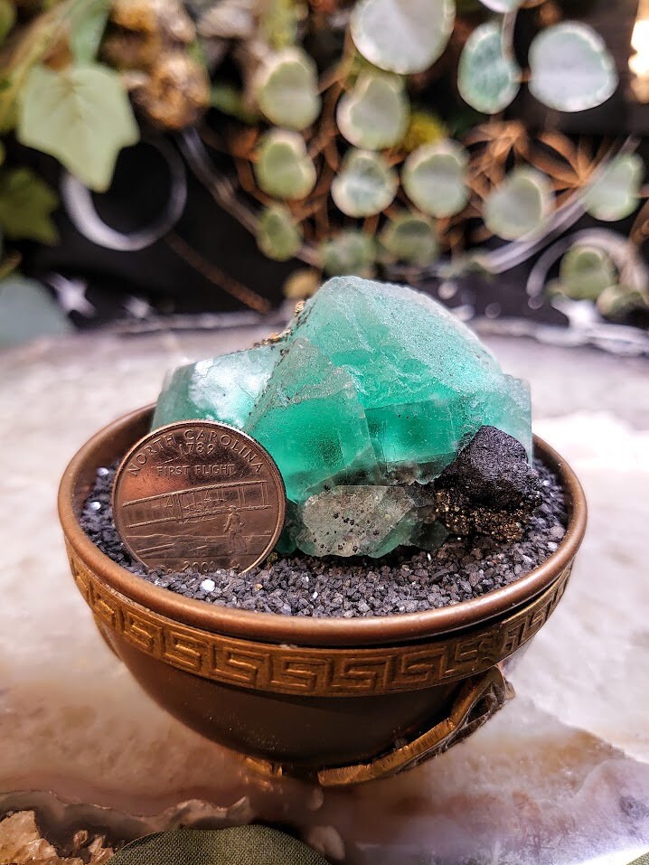 132g Cerro de Pasco Green Fluorite Cluster with Bournonite and Pyrite from Peru for Altar Decor / Meditation / Collection / Energy Work