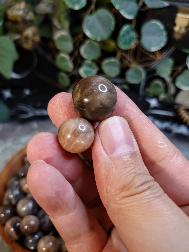 Small Black Moonstone/Sunstone Spheres from Madagascar for Crystal Healing / Meditation / Reiki / Home and Altar Decor / Gifting