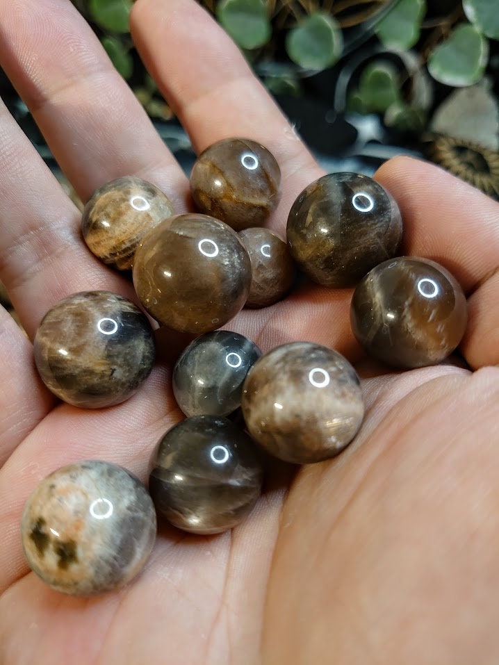 Small Black Moonstone/Sunstone Spheres from Madagascar for Crystal Healing / Meditation / Reiki / Home and Altar Decor / Gifting