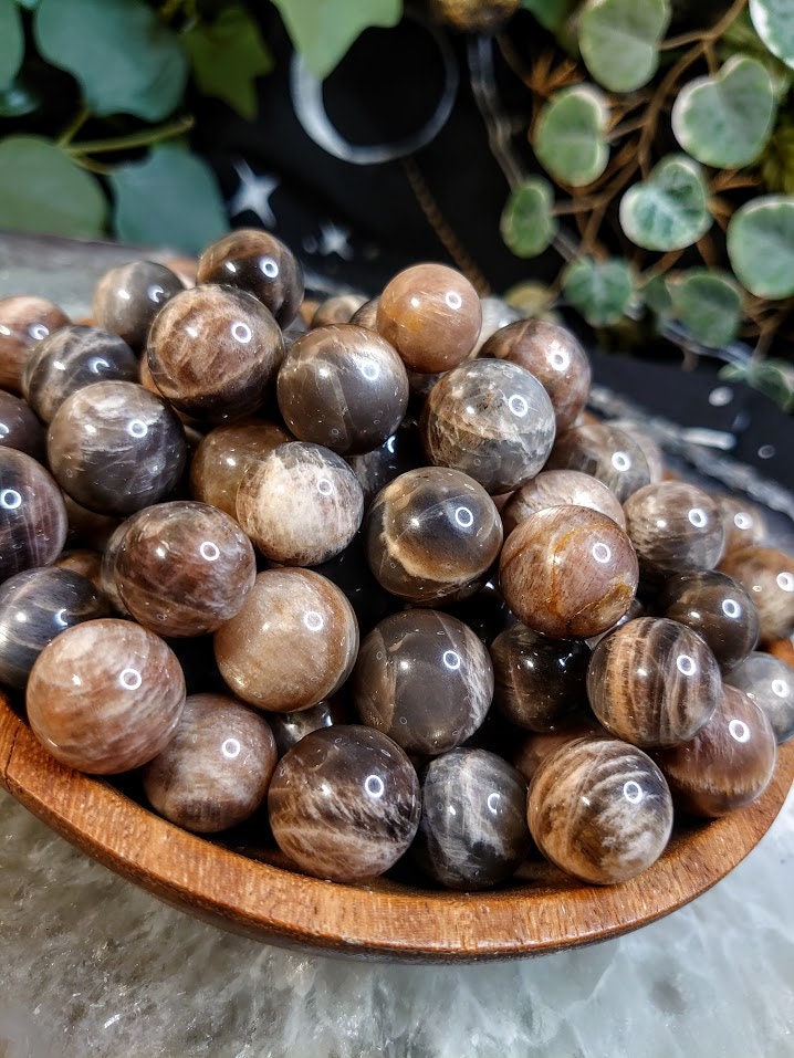 Small Black Moonstone/Sunstone Spheres from Madagascar for Crystal Healing / Meditation / Reiki / Home and Altar Decor / Gifting
