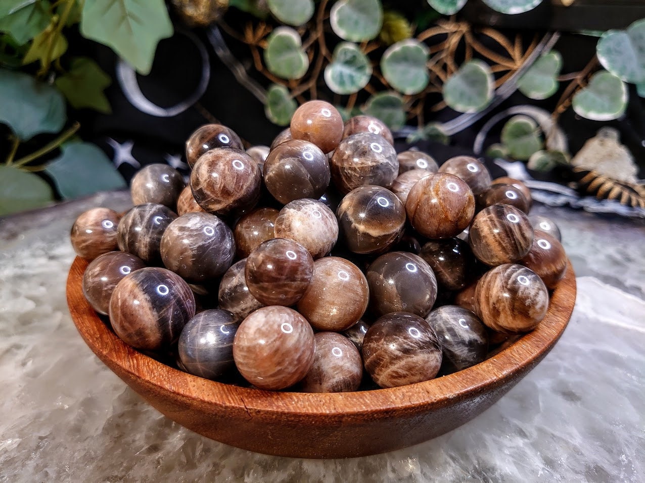 Small Black Moonstone/Sunstone Spheres from Madagascar for Crystal Healing / Meditation / Reiki / Home and Altar Decor / Gifting