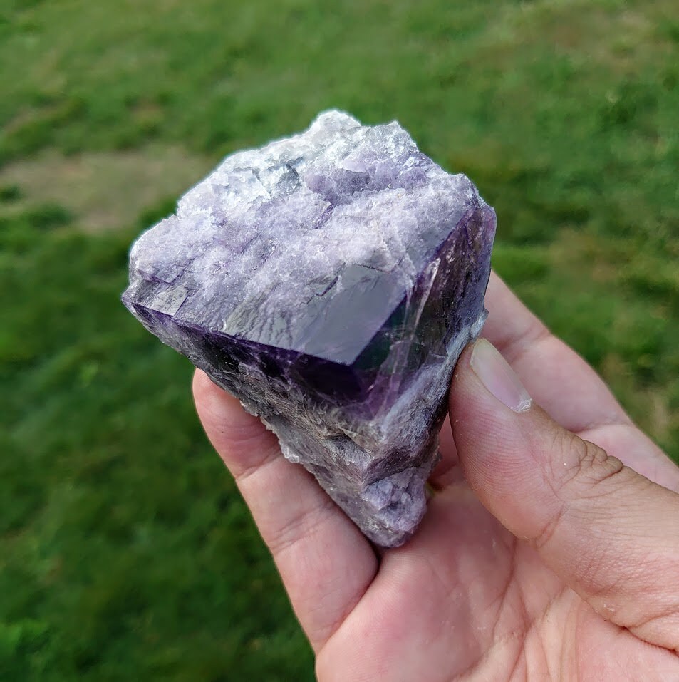 326g Purple Fluorite Crystal "Purple Rain Pocket" From United Kingdom for Altar Decor / Meditation / Collection