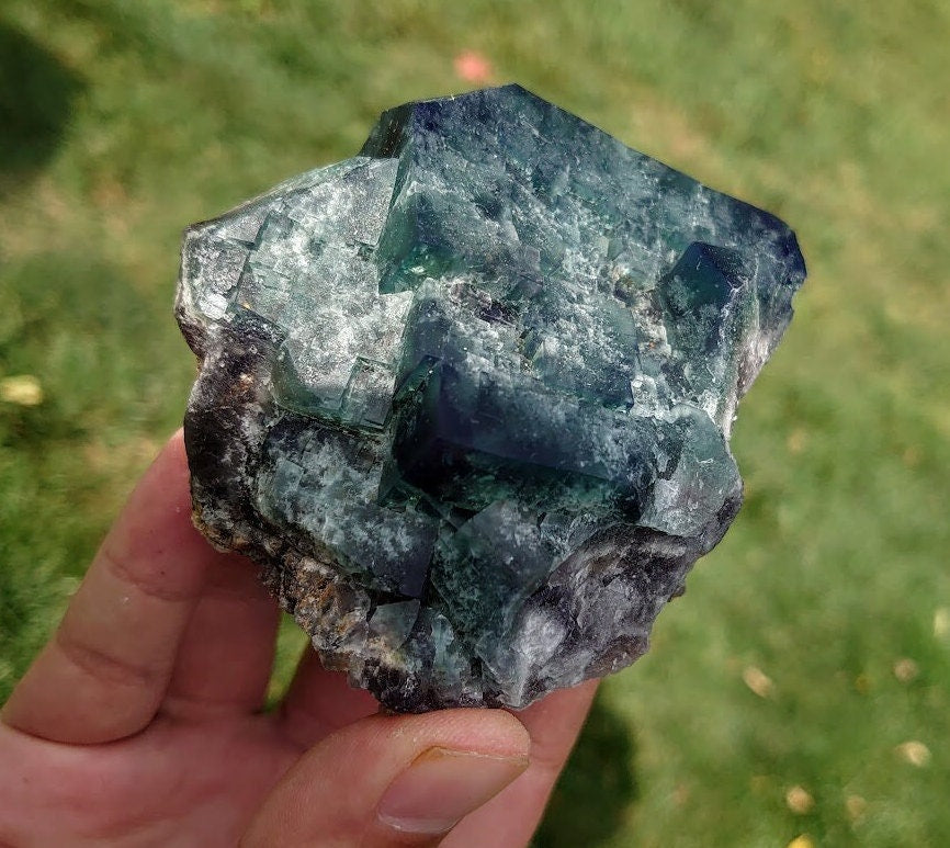 446g Naughty Gnome Pocket Green/Blue Fluorite Cluster "Diana Maria Mine" From United Kingdom for Home & Altar Decor / Collection