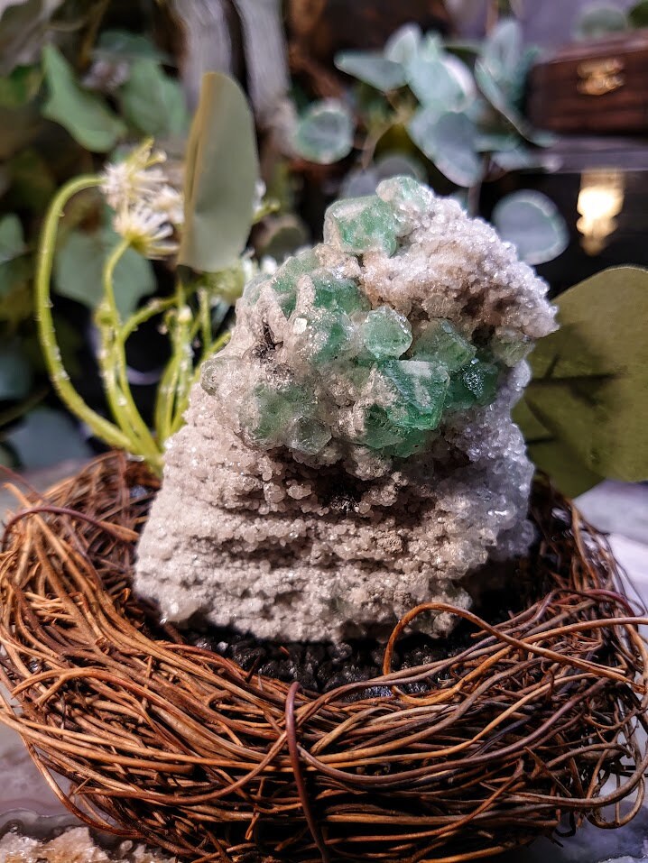 207g Cerro de Pasco Green Fluorite Cluster on Quartz with Pyrite from Peru for Altar Decor / Meditation / Collection / Energy Work