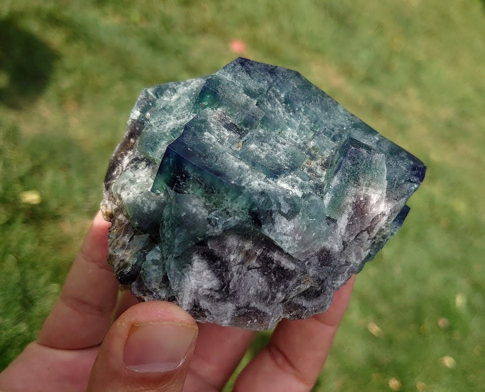 446g Naughty Gnome Pocket Green/Blue Fluorite Cluster "Diana Maria Mine" From United Kingdom for Home & Altar Decor / Collection