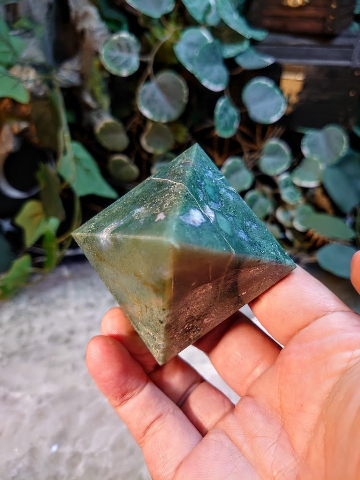2" Moss Agate Pyramid from Madagascar for Home and Altar Decor / Gifting / Reiki / Collection