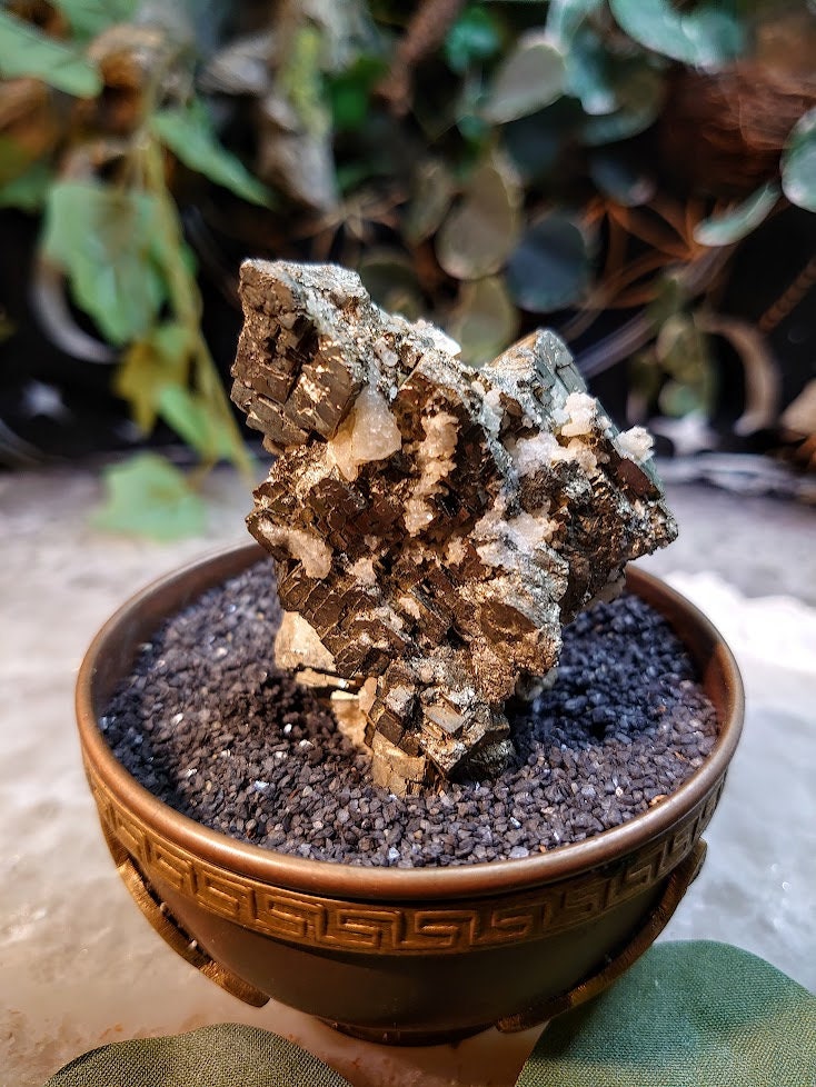 160g Cubic Pyrite Cluster with Calcite Inclusions from Morocco for Home & Altar Decor / Collection / Energy / Gifting