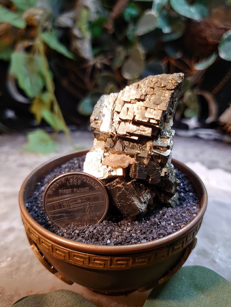 160g Cubic Pyrite Cluster with Calcite Inclusions from Morocco for Home & Altar Decor / Collection / Energy / Gifting