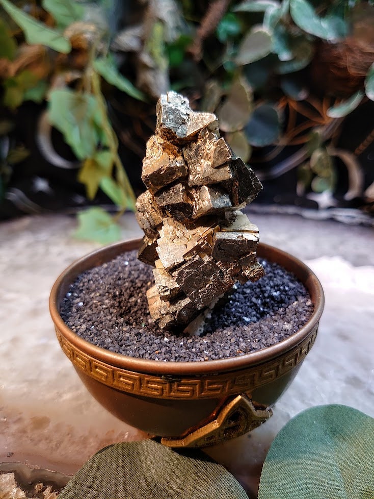 138g Beautiful Cubic Pyrite Cluster with Calcite Inclusions from Morocco for Home & Altar Decor / Collection / Energy / Gifting