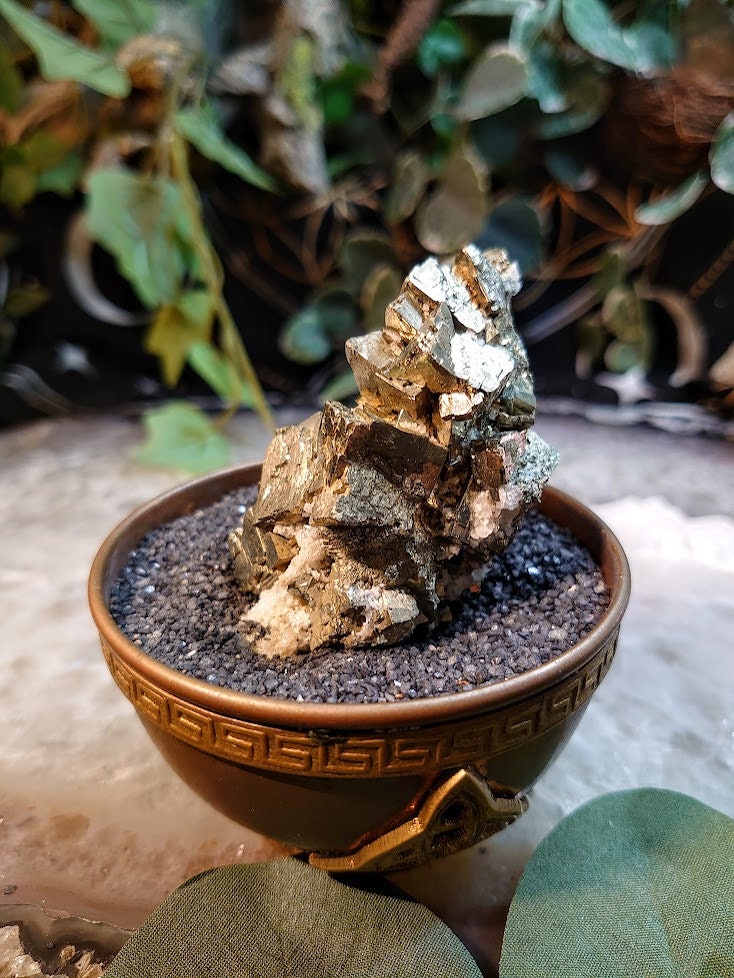 138g Beautiful Cubic Pyrite Cluster with Calcite Inclusions from Morocco for Home & Altar Decor / Collection / Energy / Gifting