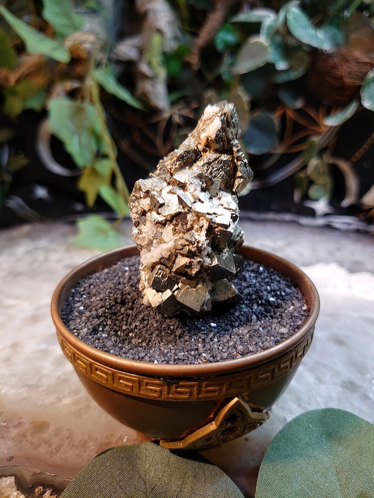 138g Beautiful Cubic Pyrite Cluster with Calcite Inclusions from Morocco for Home & Altar Decor / Collection / Energy / Gifting