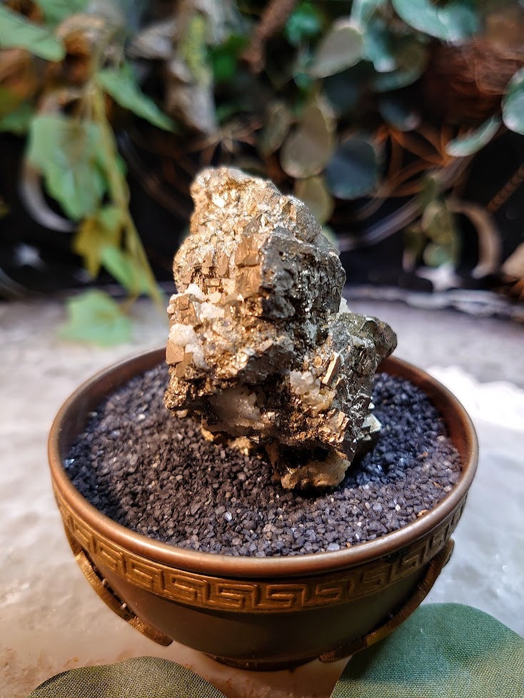160g Cubic Pyrite Cluster with Calcite Inclusions from Morocco for Home & Altar Decor / Collection / Energy / Gifting