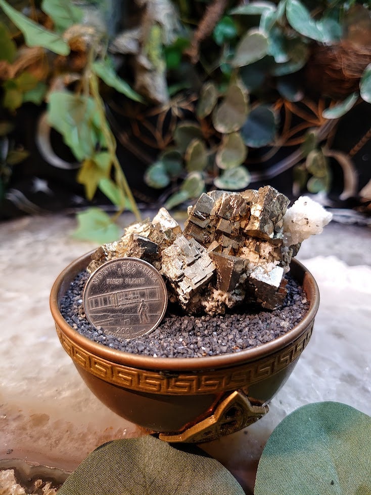 138g Beautiful Cubic Pyrite Cluster with Calcite Inclusions from Morocco for Home & Altar Decor / Collection / Energy / Gifting