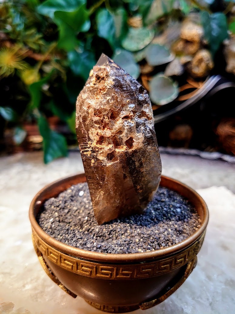3 3/4" Smoky Quartz Point with Heavy Etching from Malawi for Home and Altar Decor / Collection / Meditation