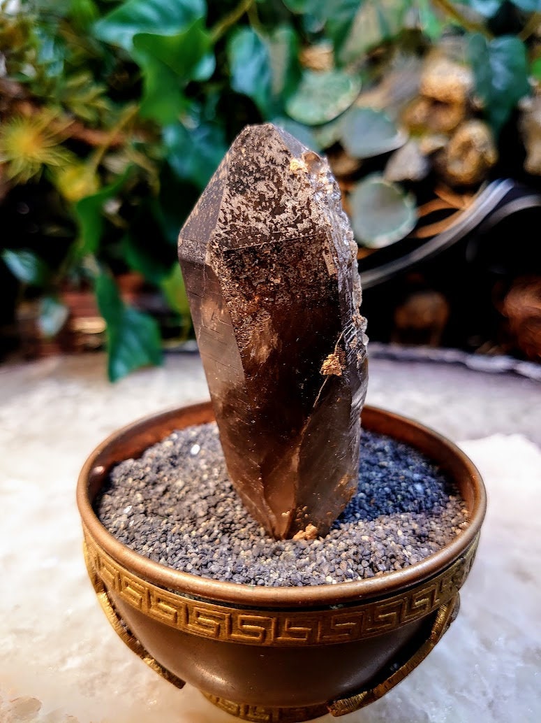 3 3/4" Smoky Quartz Point with Heavy Etching from Malawi for Home and Altar Decor / Collection / Meditation