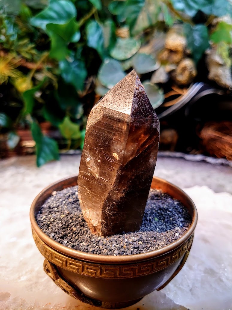 3 3/4" Smoky Quartz Point with Heavy Etching from Malawi for Home and Altar Decor / Collection / Meditation