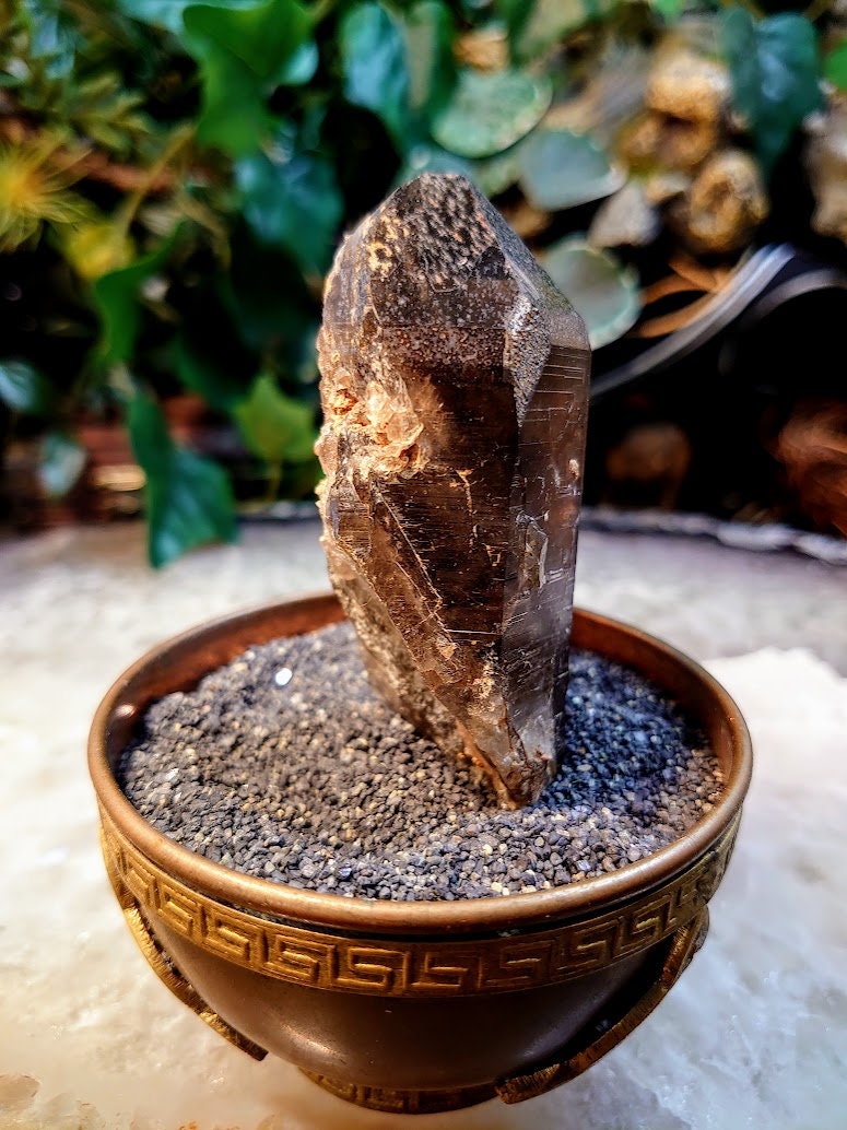 3 3/4" Smoky Quartz Point with Heavy Etching from Malawi for Home and Altar Decor / Collection / Meditation