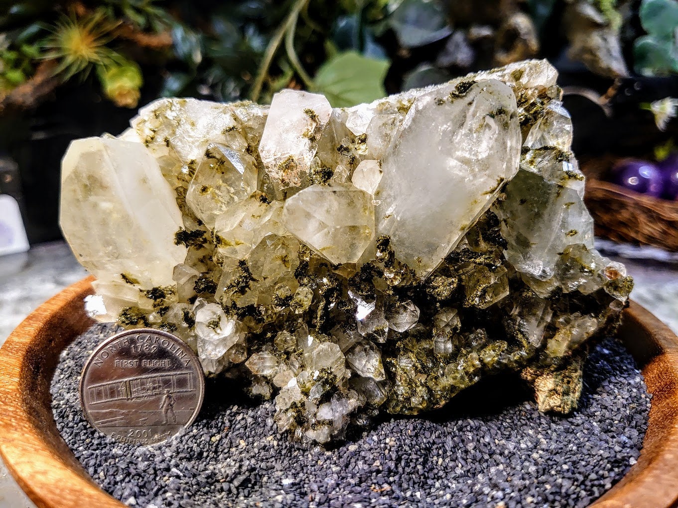 Beautiful Quartz and Forest Green Epidote Cluster with Rainbows from Turkey for Crystal Healing / 580g / Mineral Collection