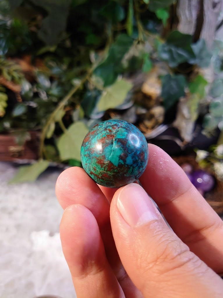 1 1/8" Malachite & Shattuckite Sphere from Kaokoveld, Namibia for Altar and Home Decor / 31.39g / Crystal Healing / Reiki / Collection