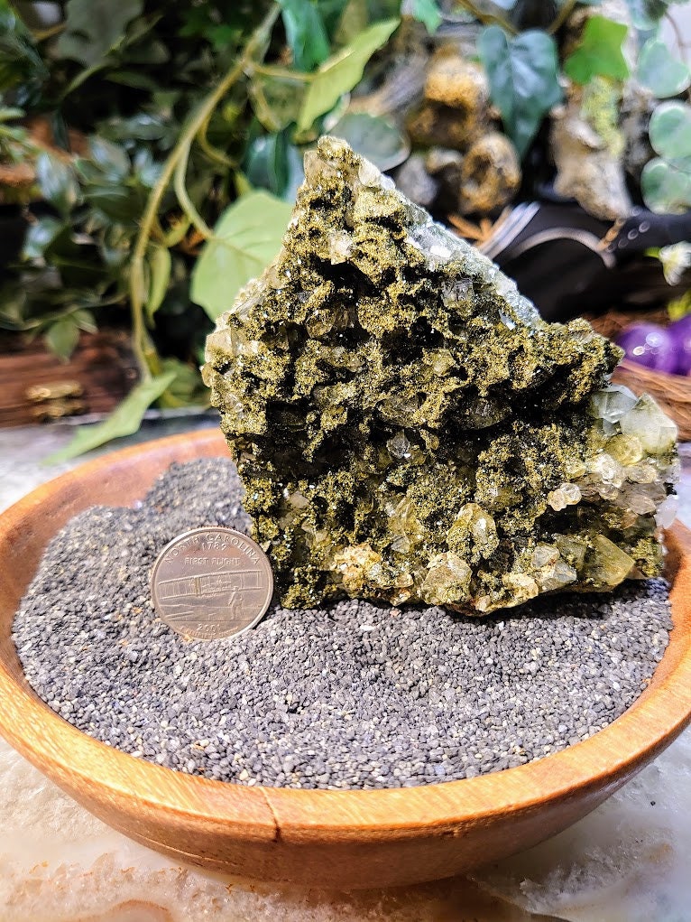 Sparkling Epidote on Clear Quartz Cluster from Turkey for Crystal Healing / 471g / Mineral Collection / Cabinet Specimen