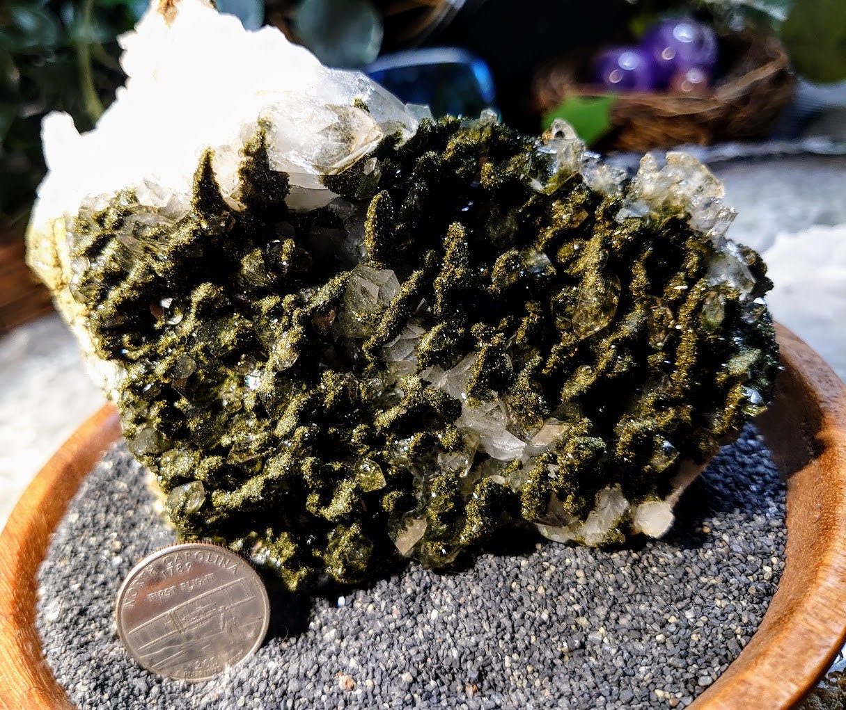 Gorgeous Quartz with Forest Green Epidote Fingers from Turkey for Crystal Healing / 638g / Mineral Collection / Cabinet Specimen
