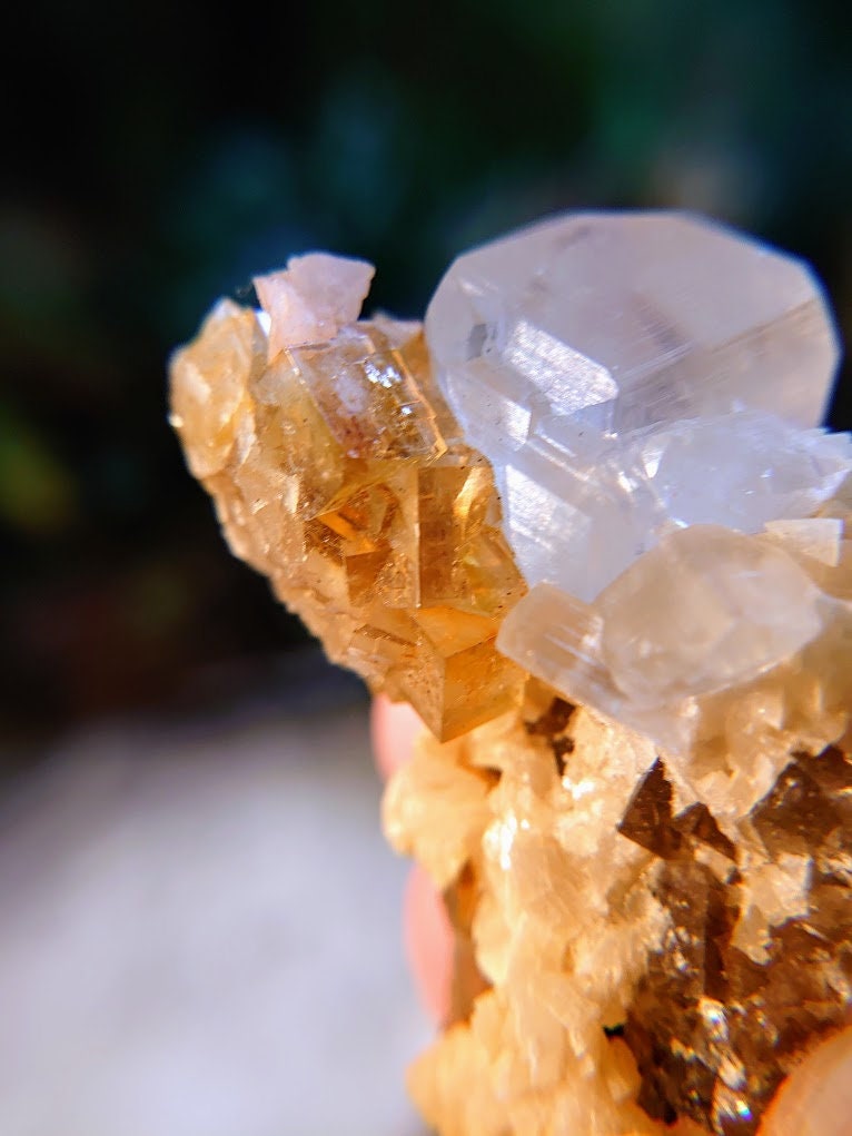 Beautiful Golden Yellow Fluorite Cluster with Calcite and Barite Crystals From Moscona Mine, Spain for Collection / 41.70g