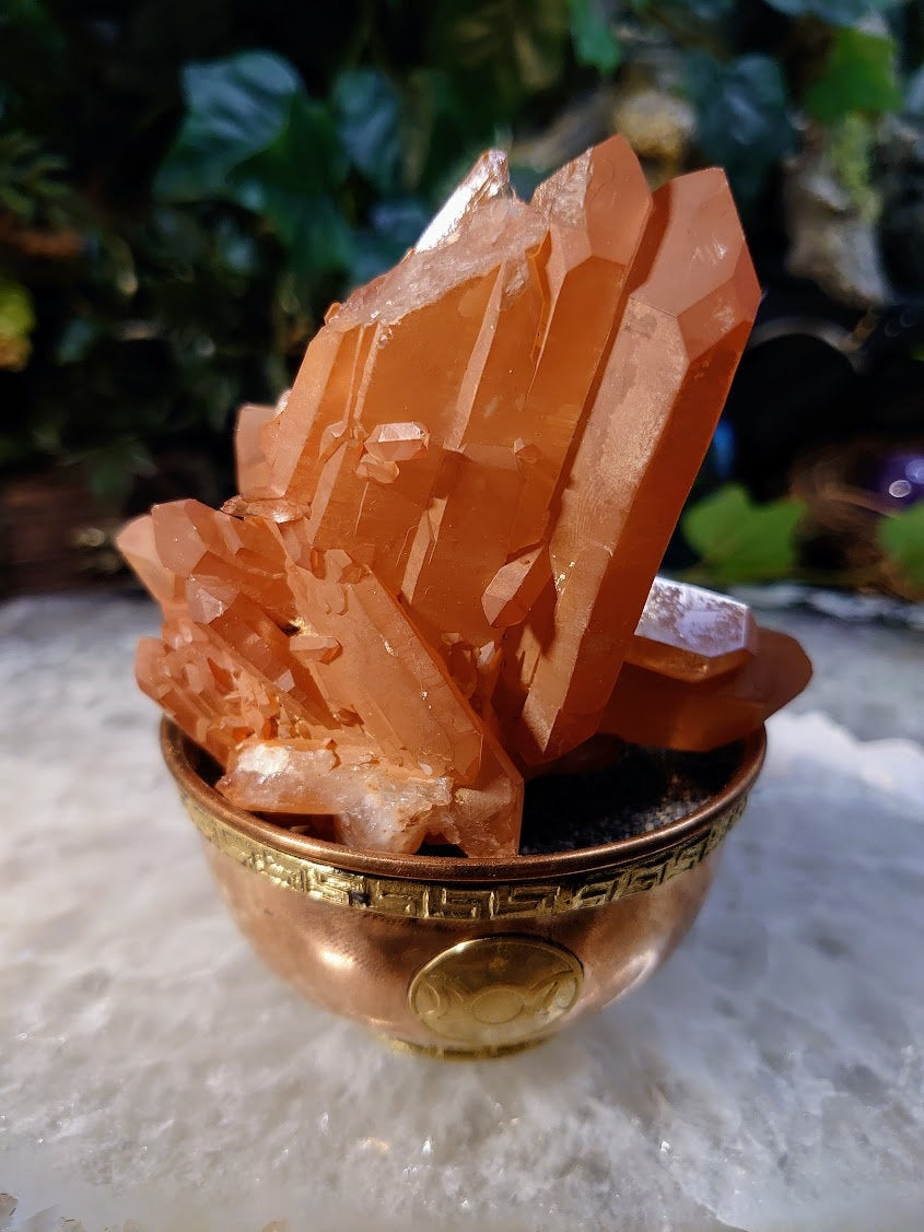 Tangerine Quartz Cluster from Minas Gerais, Brazil / 255g / Sunfire Quartz for Altar and Home Decor / Small Cabinet Size