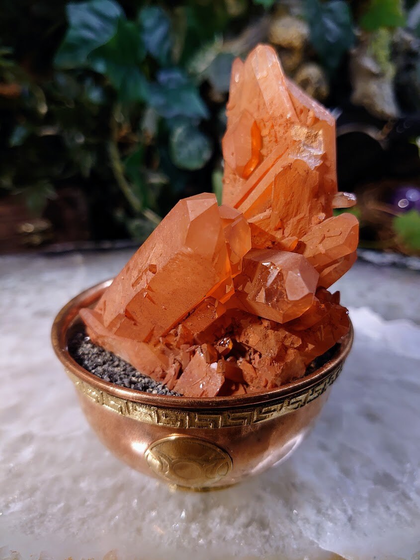 Tangerine Quartz Cluster from Minas Gerais, Brazil / 255g / Sunfire Quartz for Altar and Home Decor / Small Cabinet Size