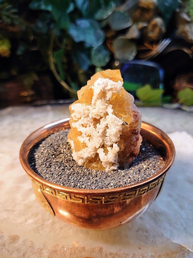Golden Fluorite Cluster with Tabular Barite From Moscona Mine, Spain for Collection / 79.01g / Energy Work / Altar Decor / Meditation /