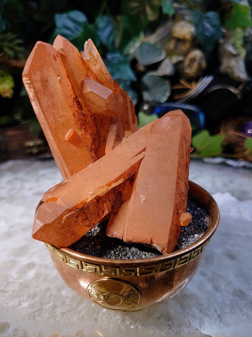 Tangerine Quartz Cluster from Minas Gerais, Brazil / 255g / Sunfire Quartz for Altar and Home Decor / Small Cabinet Size