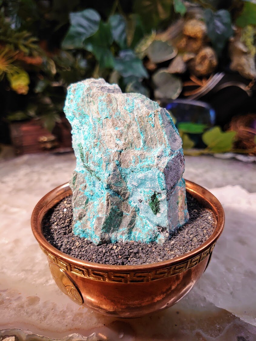 Natural Chrysocolla with Malachite and Druzy on Matrix from Kakanda, Congo for Home and Altar Decor / 122g / Crystal Healing / Collection