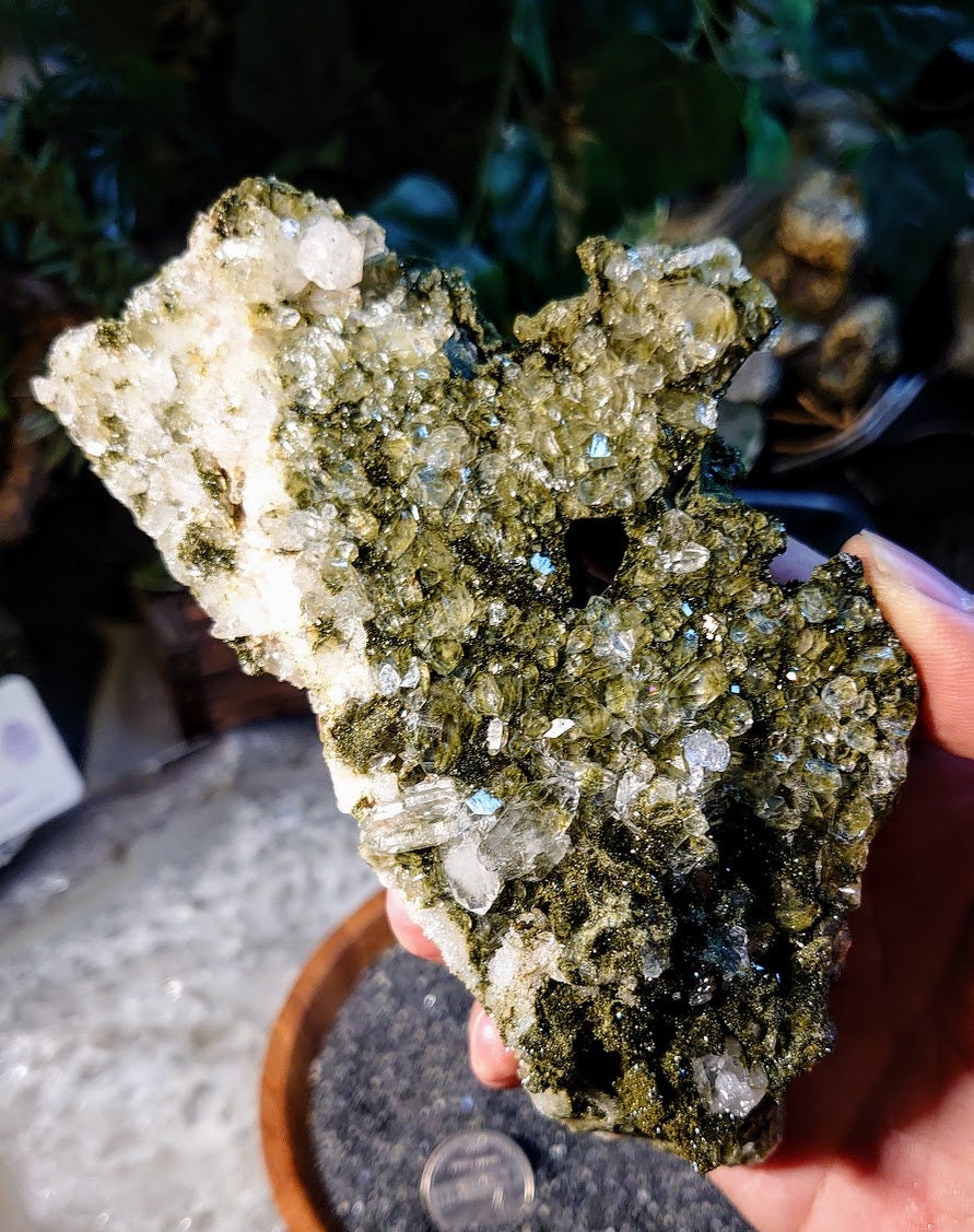 Lovely Sparkling Quartz and Epidote Druzy from Turkey for Crystal Healing / 449g / Mineral Collection / Cabinet Specimen